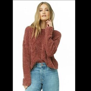 Chenille Purl & Cable Knit Sweater